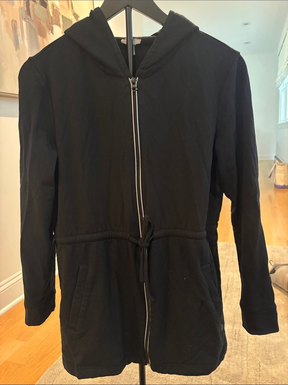 Talbots Black Hooded Zip-Front Sweatshirt with Waist Tie